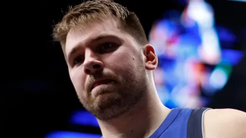 Luka Doncic #77 of the Dallas Mavericks leaves the court against the Minnesota Timberwolves in the first half at American Airlines Center on December 25, 2024 in Dallas, Texas.
