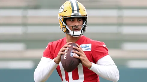 Jordan Love #10 of the Green Bay Packers participates in drills during the Green Bay Packers mandatory minicamp at Ray Nitschke Field on June 10, 2025 in Ashwaubenon, Wisconsin.