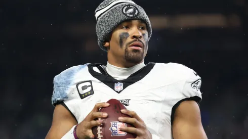 Jalen Hurts #1 of the Philadelphia Eagles warms up during the game against Seattle Seahawks at Lumen Field on December 18, 2023 in Seattle, Washington.