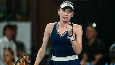 Ekaterina Alexandrova celebrates a point in her match against Elena Rybakina of Kazakhstan during day four of the 2024 Adelaide International at Memorial Drive on January 11, 2024.