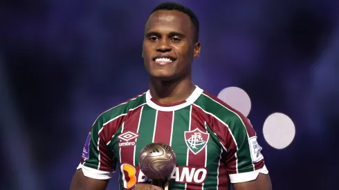 Jhon Arias of Fluminense poses for a photo with the Bronze Ball award following the FIFA Club World Cup Saudi Arabia 2023 Final between Manchester City and Fluminense.