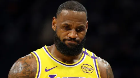LeBron James #23 of the Los Angeles Lakers walks backcourt during a preseason game against the Milwaukee Bucks