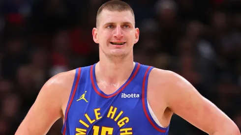 Nikola Jokic #15 of the Denver Nuggets looks on against the Chicago Bulls during the first half at the United Center on December 12, 2023 in Chicago, Illinois.