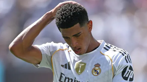 Jude Bellingham reacts during the FIFA Club World Cup 2025 semi-final match between Paris Saint-Germain and Real Madrid