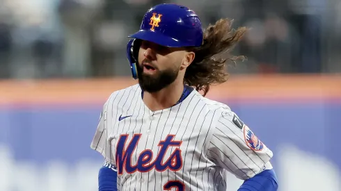 Jesse Winker #3 of the New York Mets rounds the bases after hitting a solo home run in the second inning against the Philadelphia Phillies at Citi Field on April 21, 2025 in the Flushing neighborhood of the Queens borough of New York City.