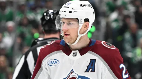 Nathan MacKinnon pictured during a Colorado Avalanche game in the 2024–25 season, as the team reshapes its roster around the franchise star.