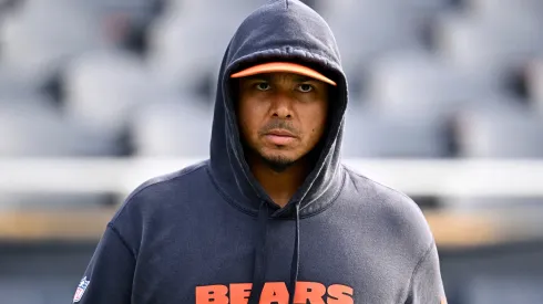 General manager Ryan Poles of the Chicago Bears looks on prior to a game against the Green Bay Packers at Soldier Field on November 17, 2024 in Chicago, Illinois.