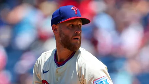Zack Wheeler #45 of the Philadelphia Phillies delivers a pitch against the Cincinnati Reds in the first inning at Citizens Bank Park on July 6, 2025 in Philadelphia, Pennsylvania.