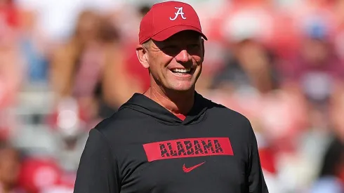 Head coach Kalen DeBoer of the Alabama Crimson Tide looks on prior to facing the South Carolina Gamecocks at Bryant-Denny Stadium on October 12, 2024 in Tuscaloosa, Alabama.