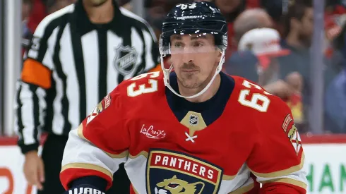 Brad Marchand #63 of the Florida Panthers skates against the Montreal Canadiens at Amerant Bank Arena on March 30, 2025 in Sunrise, Florida.