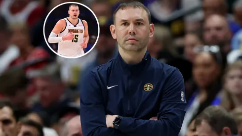 Head coach David Adelman of the Denver Nuggets and Nikola Jokic.