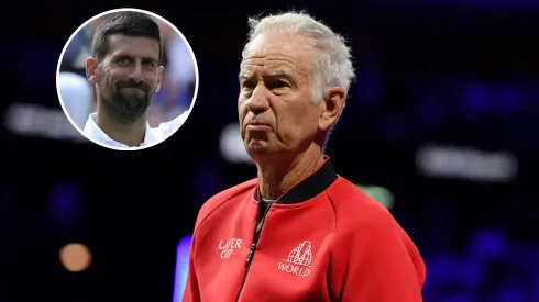John McEnroe, Captain of Team World, looks on during the Men's Singles match between Alexander Zverev of Team Europe and Frances Tiafoe of Team World.