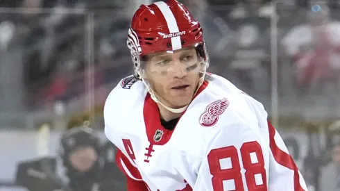 Patrick Kane #88 of the Detroit Red Wings seen in action during the 2025 NHL Stadium Series against the Columbus Blue Jackets at Ohio Stadium on March 01, 2025 in Columbus, Ohio.