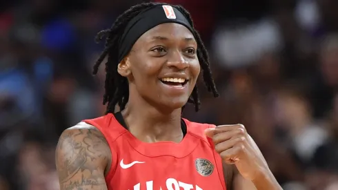 Erica Wheeler #17 of Team Wilson reacts after hitting a 3-pointer against Team Delle Donne during the WNBA All-Star Game 2019 at the Mandalay Bay Events Center on July 27, 2019.