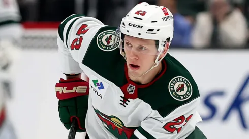 Marco Rossi #23 of the Minnesota Wild skates against the Minnesota Wild during the first period at Climate Pledge Arena on March 04, 2025 in Seattle, Washington.