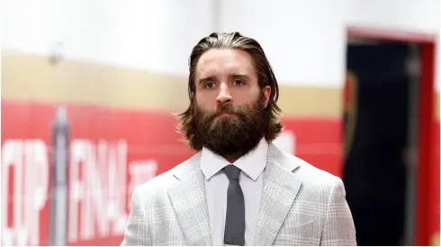 Aaron Ekblad #5 of the Florida Panthers arrives prior to Game Four of the 2025 Stanley Cup Final against the Edmonton Oilers at Amerant Bank Arena on June 12, 2025 in Sunrise, Florida.