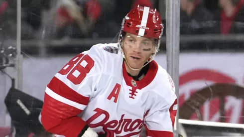 Patrick Kane #88 of the Detroit Red Wings seen in action during the 2025 NHL Stadium Series against the Columbus Blue Jackets at Ohio Stadium on March 01, 2025 in Columbus, Ohio.