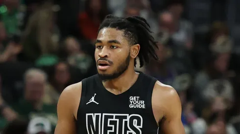 Cam Thomas #24 of the Brooklyn Nets handles the ball during a game against the Milwaukee Bucks