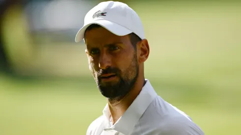 Novak Djokovic of Serbia looks on against Jannik Sinner of Italy during the Wimbledon semifinal.