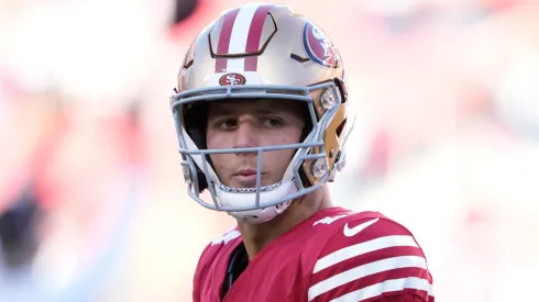 Brock Purdy #13 of the San Francisco 49ers warms up prior to a game against the Dallas Cowboys at Levi's Stadium on October 08, 2023 in Santa Clara, California.