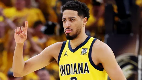 Tyrese Haliburton #0 of the Indiana Pacers reacts during the second quarter against the Oklahoma City Thunder in Game Six of the 2025 NBA Finals at Gainbridge Fieldhouse on June 19, 2025 in Indianapolis, Indiana.