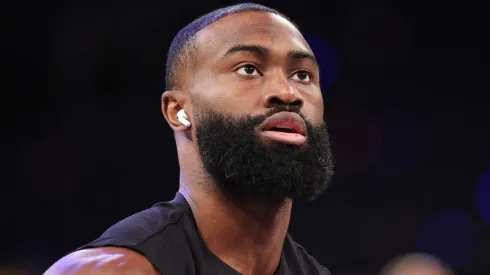 Jaylen Brown #7 of the Boston Celtics warms up before playing the New York Knicks in Game Six of the Eastern Conference Second Round NBA Playoffs at Madison Square Garden on May 16, 2025 in New York City.