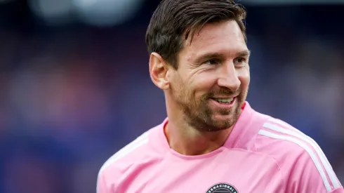 Lionel Messi #10 of Inter Miami CF smiles during warm ups before the start of the Major League Soccer match against New York Red Bulls at Sports Illustrated Stadium on July 19, 2025 in Harrison, New Jersey.