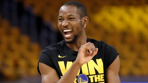 Jonathan Kuminga #00 of the Golden State Warriors reacts before the game against the Minnesota Timberwolves.