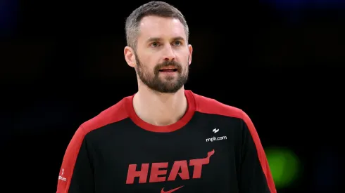 Kevin Love during warm up before a game between the Miami Heat and the Los Angeles Lakers at Crypto.com Arena on January 15, 2025.