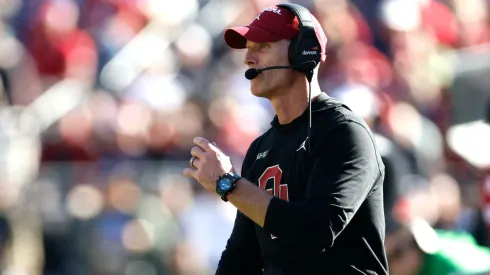 Head coach Brent Venables of the Oklahoma Sooners looks on as Oklahoma takes on Navy during the second half of the Lockheed Martin Armed Forces Bowl at Amon G. Carter Stadium on December 27, 2024 in Fort Worth, Texas.