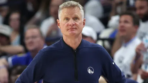 Head Coach Steve Kerr of the Golden State Warriors looks on against the Minnesota Timberwolves.