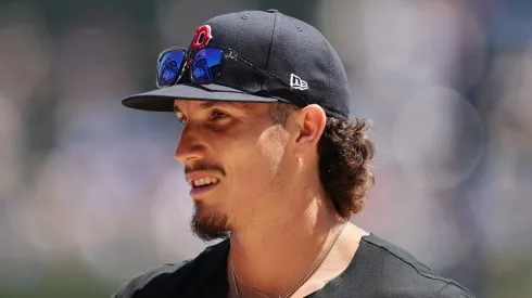 Jarren Duran #16 of the Boston Red Sox looks on during batting practice prior to the game against the Chicago Cubs at Wrigley Field on July 18, 2025 in Chicago, Illinois.