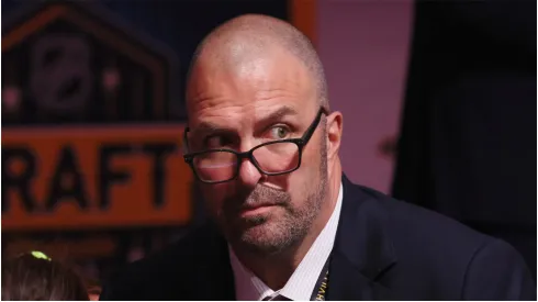 General Manager Bill Zito of the Florida Panthers works the 2023 Upper Deck NHL Draft at Bridgestone Arena on June 29, 2023 in Nashville, Tennessee.
