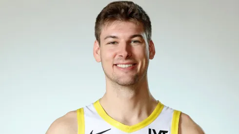 Kyle Filipowski #22 of the Utah Jazz poses for a portrait during the 2024 NBA Rookie Photo Shoot at UNLV on July 16, 2024.