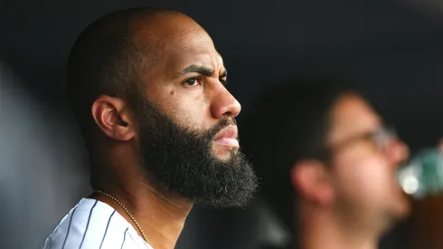 Amed Rosario #14 of the New York Yankees looks on during the seventh inning against the Philadelphia Phillies at Yankee Stadium on July 27, 2025 in the Bronx borough of New York City.