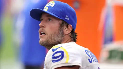 Matthew Stafford #9 of the Los Angeles Rams looks on during the first quarter against the Arizona Cardinals at State Farm Stadium on September 15, 2024 in Glendale, Arizona.