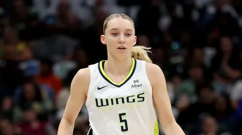 Paige Bueckers #5 of the Dallas Wings dribbles against the Seattle Storm during the second half