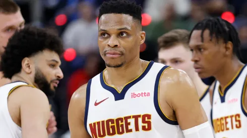 Russell Westbrook #4 of the Denver Nuggets reacts during the fourth quarter against the LA Clippers in Game Six of the Western Conference First Round NBA Playoffs.