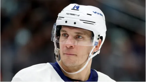 Bo Horvat #14 of the New York Islanders looks on during the third period Kraken at Climate Pledge Arena on November 16, 2024 in Seattle, Washington.