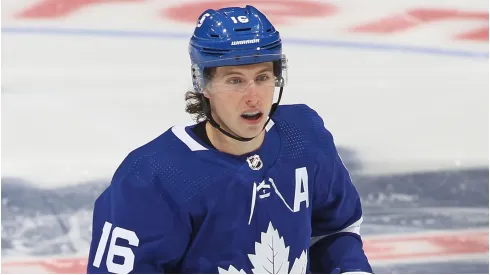 Mitchell Marner #16 of the Toronto Maple Leafs skates against the Montreal Canadiens in Game One of the First Round of the 2021 Stanley Cup Playoffs at Scotiabank Arena on May 20, 2021 in Toronto, Ontario, Canada.