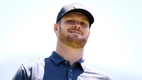 Sam Darnold stands on the 14th green during the first round of the American Century Championship at Edgewood Tahoe Golf Course on July 11, 2025 in Stateline, Nevada.