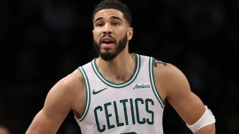 Jayson Tatum #0 of the Boston Celtics reacts during the second half against the Brooklyn Nets at Barclays Center on March 15, 2025.