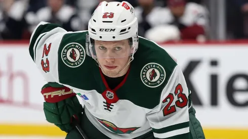 Marco Rossi #23 of the Minnesota Wild plays the Colorado Avalanche in the first period at Ball Arena on January 20, 2025 in Denver, Colorado.