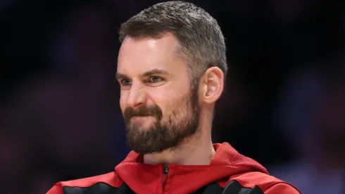 Kevin Love #42 of the Miami Heat reacts from the bench during a 117-108 Los Angeles Lakers win at Crypto.com Arena.