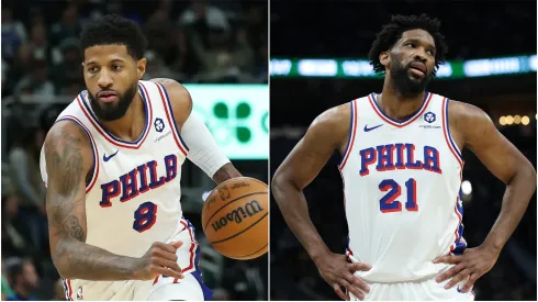 Paul George and Joel Embiid of the Philadelphia 76ers