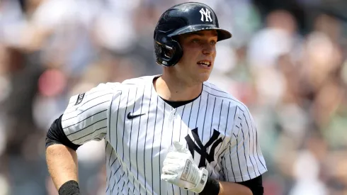 Ben Rice #22 of the New York Yankees rounds the bases following his second inning solo home run against the Baltimore Orioles at Yankee Stadium on June 21, 2025.