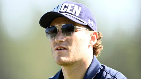 Matthew Tkachuk stands on the first green during the first round of the American Century Championship at Edgewood Tahoe Golf Course on July 11, 2025 in Stateline, Nevada.