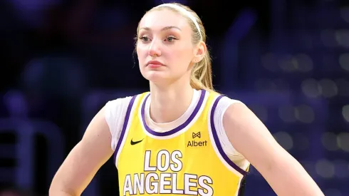 Cameron Brink #22 of the Los Angeles Sparks looks on during the second half of a game against the Indiana Fever at Crypto.com Arena on August 05, 2025.