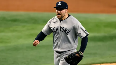 David Bednar #53 of the New York Yankees celebrates following the team's win over the Texas Rangers.