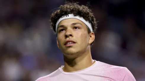 Ben Shelton of United States plays Alex De Minaur of Australia during the National Bank Open.